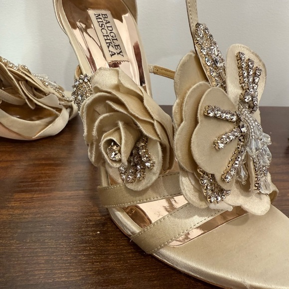 Badgley Mischka Women's Lisa Embellished Satin Floral Appliqué High-Heel Sandals - Picture 8 of 10